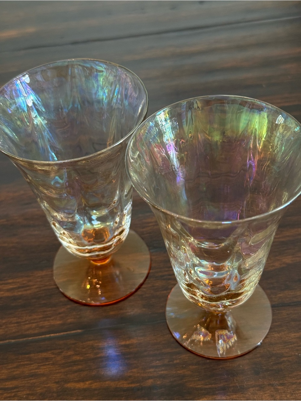 Iridescent Footed Glasses - Amber Base (Set of 2) Fostoria - Picture 5 of 6